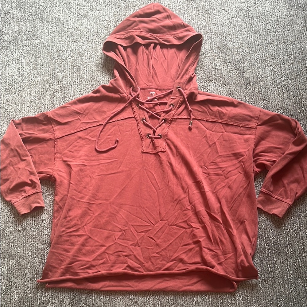 Aerie Rust Lace-Up Hoodie